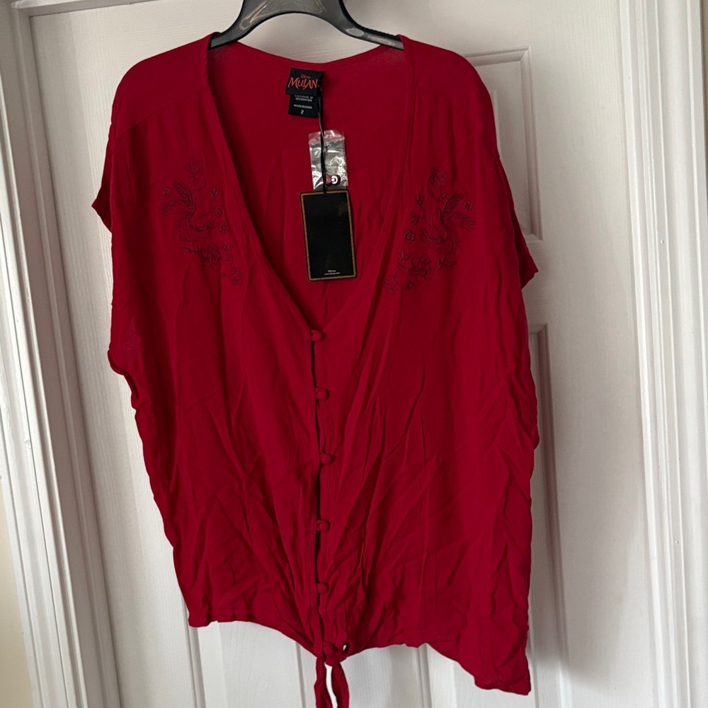 Torrid Red Mulan Disney Embroidered Blouse